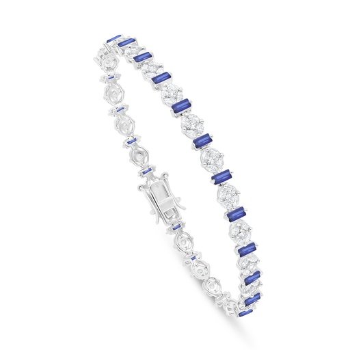 [BRC01SAP00WCZB290] Sterling Silver 925 Bracelet Rhodium Plated Embedded With Sapphire Corundum And White Zircon