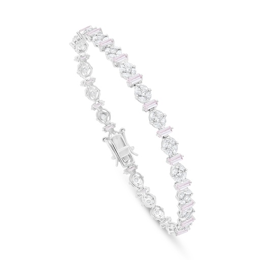 [BRC01PIK00WCZB290] Sterling Silver 925 Bracelet Rhodium Plated Embedded With Pink Zircon And White Zircon