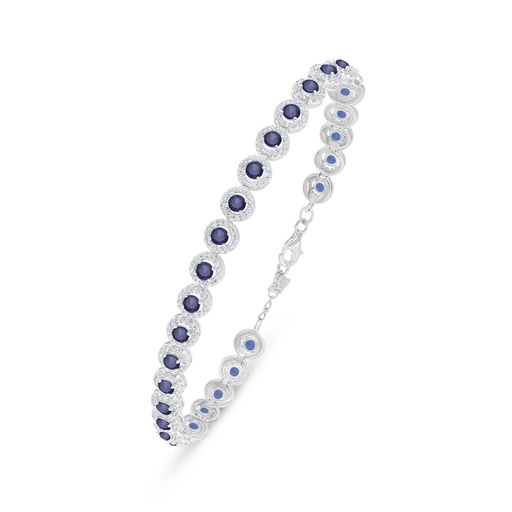 [BRC01SAP00WCZB240] Sterling Silver 925 Bracelet Rhodium Plated Embedded With Sapphire Corundum And White Zircon