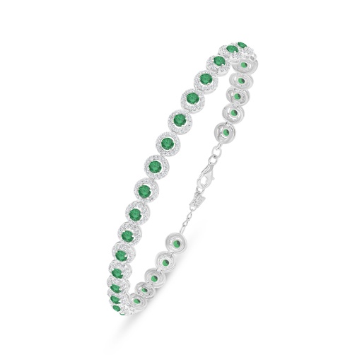 [BRC01EMR00WCZB240] Sterling Silver 925 Bracelet Rhodium Plated Embedded With Emerald Zircon And White Zircon