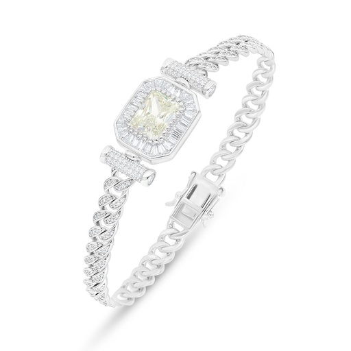 [BRC01CIT00WCZB363] Sterling Silver 925 Bracelet Rhodium Plated Embedded With Yellow Diamond And White Zircon