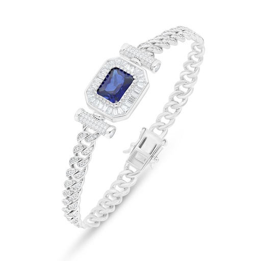 [BRC01SAP00WCZB363] Sterling Silver 925 Bracelet Rhodium Plated Embedded With Sapphire Corundum And White Zircon