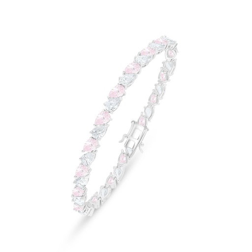 [BRC01PIK00WCZB245] Sterling Silver 925 Bracelet Rhodium Plated Embedded With Pink Zircon And White Zircon