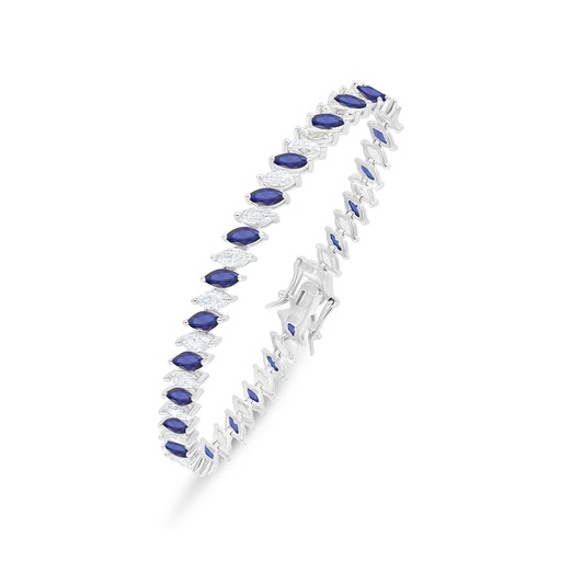 [BRC01SAP00WCZB244] Sterling Silver 925 Bracelet Rhodium Plated Embedded With Sapphire Corundum And White Zircon