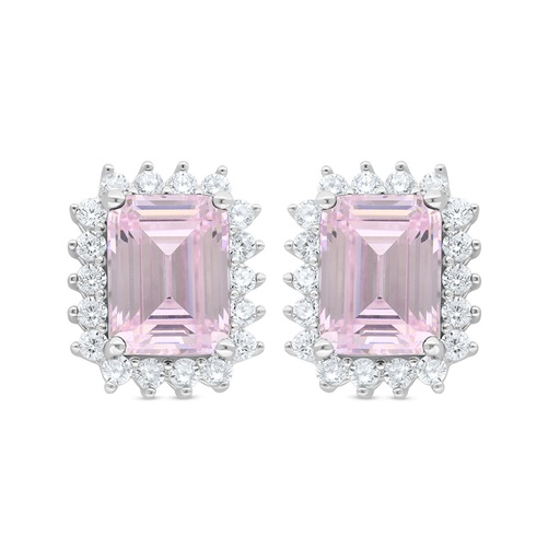 [EAR01PIK00WCZC834] Sterling Silver 925 Earring Rhodium Plated Embedded With Pink Zircon And White Zircon