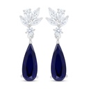 Sterling Silver 925 Earring Rhodium Plated Embedded With Sapphire Corundum And White Zircon