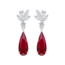 Sterling Silver 925 Earring Rhodium Plated Embedded With Ruby Corundum And White Zircon