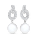 Sterling Silver 925 Earring Rhodium Plated Embedded With Natural White Pearl And White Shell