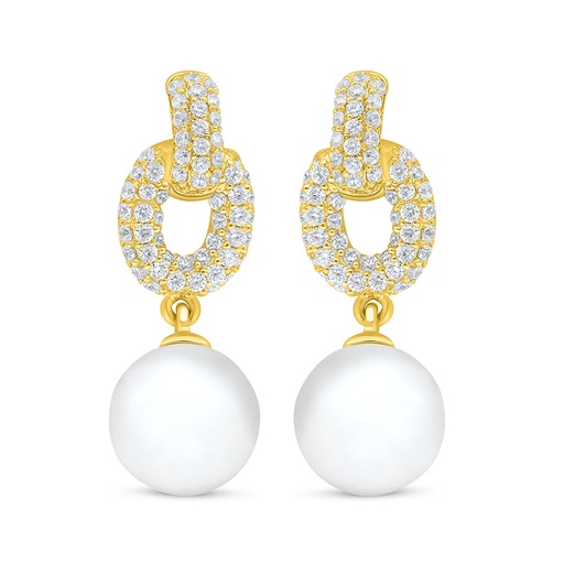 [EAR02FPR00WCZC841] Sterling Silver 925 Earring Golden Plated Embedded With Natural White Pearl And White Shell