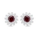 Sterling Silver 925 Earring Rhodium Plated Embedded With Ruby Corundum And White Zircon