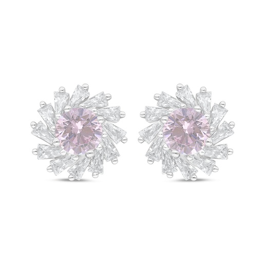 [EAR01PIK00WCZC843] Sterling Silver 925 Earring Rhodium Plated Embedded With Pink Zircon And White Zircon