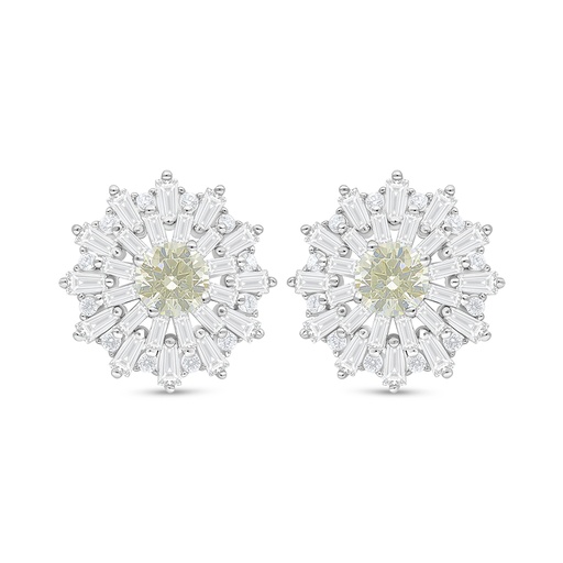 [EAR01CIT00WCZC844] Sterling Silver 925 Earring Rhodium Plated Embedded With Yellow Diamond And White Zircon