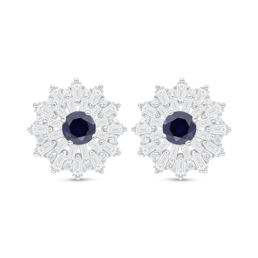 [EAR01SAP00WCZC844] Sterling Silver 925 Earring Rhodium Plated Embedded With Sapphire Corundum And White Zircon