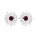 Sterling Silver 925 Earring Rhodium Plated Embedded With Ruby Corundum And White Zircon