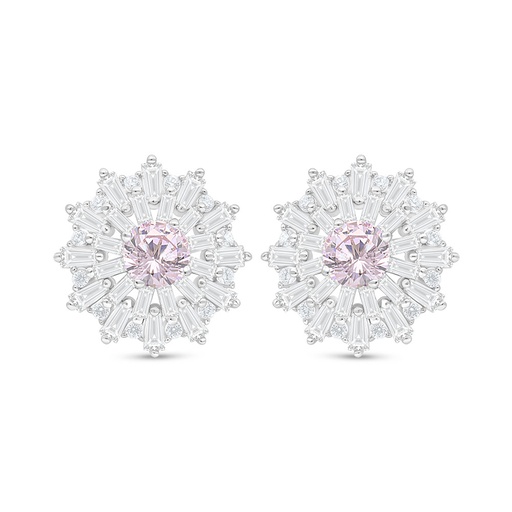 [EAR01PIK00WCZC844] Sterling Silver 925 Earring Rhodium Plated Embedded With Pink Zircon And White Zircon