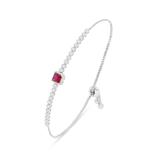 [BRC01RUB00WCZB415] Sterling Silver 925 Bracelet Rhodium Plated Embedded With Ruby Corundum And White Zircon