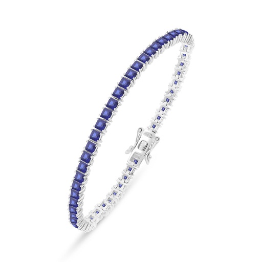 [BRC01SAP00000B419] Sterling Silver 925 Bracelet Rhodium Plated Embedded With Sapphire Corundum 