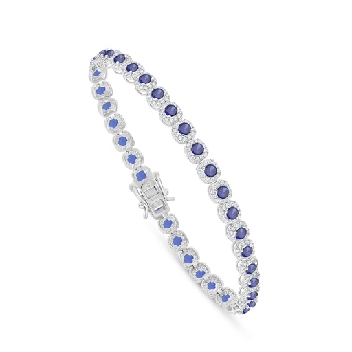 [BRC01SAP00WCZB422] Sterling Silver 925 Bracelet Rhodium Plated Embedded With Sapphire Corundum And White Zircon