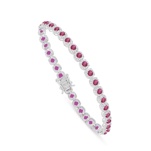 [BRC01RUB00WCZB422] Sterling Silver 925 Bracelet Rhodium Plated Embedded With Ruby Corundum And White Zircon