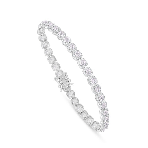 [BRC01PIK00WCZB422] Sterling Silver 925 Bracelet Rhodium Plated Embedded With Pink Zircon And White Zircon