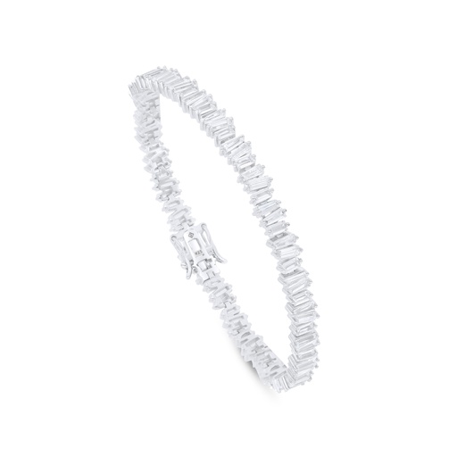 [BRC01WCZ00000B429] Sterling Silver 925 Bracelet Rhodium Plated Embedded With White Zircon