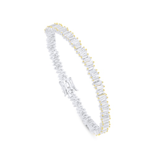 [BRC28WCZ00000B429] Sterling Silver 925 Bracelet Rhodium And Golden Plated Embedded With White Zircon