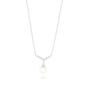 Sterling Silver 925 Necklace Rhodium Plated Embedded With Natural White Pearl And White Zircon 