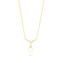 Sterling Silver 925 Necklace Golden Plated Embedded With Natural White Pearl And White Zircon 