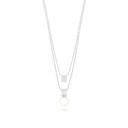 Sterling Silver 925 Necklace Rhodium Plated Embedded With Natural White Pearl And White Zircon 