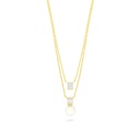 Sterling Silver 925 Necklace Golden Plated Embedded With Natural White Pearl And White Zircon 