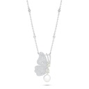 Sterling Silver 925 Necklace Rhodium Plated Embedded With Natural White Pearl And Yellow Diamond And White Zircon