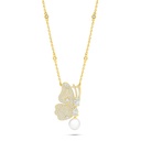 Sterling Silver 925 Necklace Golden Plated Embedded With Natural White Pearl And Yellow Diamond And White Zircon