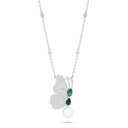 Sterling Silver 925 Necklace Rhodium Plated Embedded With Natural White Pearl And Emerald Zircon And White Zircon