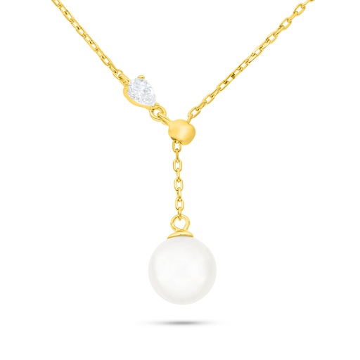 [NCL02FPR00WCZB925] Sterling Silver 925 Necklace Golden Plated Embedded With Natural White Pearl And White Zircon