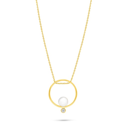 [NCL02FPR00WCZB930] Sterling Silver 925 Necklace Golden Plated Embedded With Natural White Pearl And White Zircon 