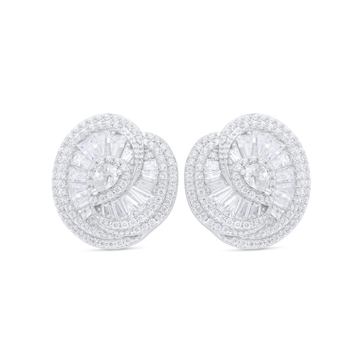 [EAR01WCZ00000C851] Sterling Silver 925 Earring Rhodium Plated Embedded With White Zircon