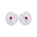 Sterling Silver 925 Earring Rhodium Plated Embedded With Ruby Corundum And White Zircon