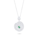 Sterling Silver 925 Necklace Rhodium Plated Embedded With Emerald Zircon And White Zircon