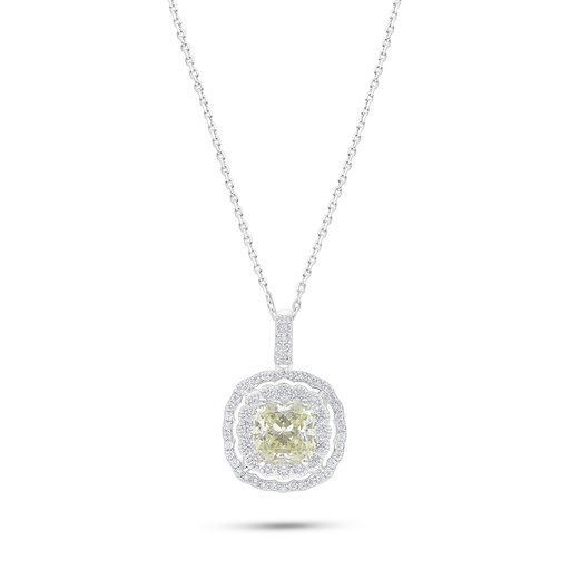 [NCL01CIT00WCZB935] Sterling Silver 925 Necklace Rhodium Plated Embedded With Yellow Diamond And White Zircon