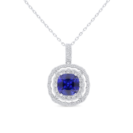 [NCL01SAP00WCZB935] Sterling Silver 925 Necklace Rhodium Plated Embedded With Sapphire Corundum And White Zircon