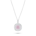 Sterling Silver 925 Necklace Rhodium Plated Embedded With Pink Zircon And White Zircon