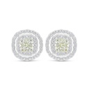 Sterling Silver 925 Earring Rhodium Plated Embedded With Yellow Diamond And White Zircon