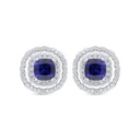 Sterling Silver 925 Earring Rhodium Plated Embedded With Sapphire Corundum And White Zircon