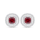 Sterling Silver 925 Earring Rhodium Plated Embedded With Ruby Corundum And White Zircon