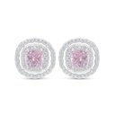 Sterling Silver 925 Earring Rhodium Plated Embedded With Pink Zircon And White Zircon