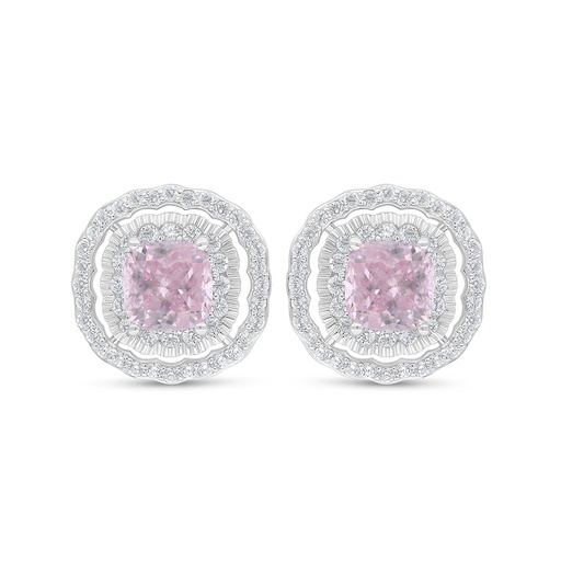 [EAR01PIK00WCZC852] Sterling Silver 925 Earring Rhodium Plated Embedded With Pink Zircon And White Zircon