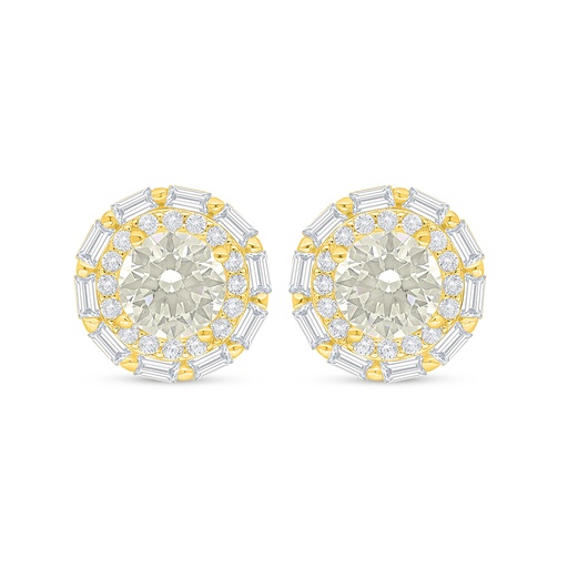 [EAR02CIT00WCZC853] Sterling Silver 925 Earring Golden Plated Embedded With Yellow Diamond And White Zircon