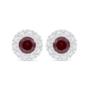 Sterling Silver 925 Earring Rhodium Plated Embedded With Ruby Corundum And White Zircon