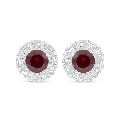 [EAR01RUB00WCZC853] Sterling Silver 925 Earring Rhodium Plated Embedded With Ruby Corundum And White Zircon