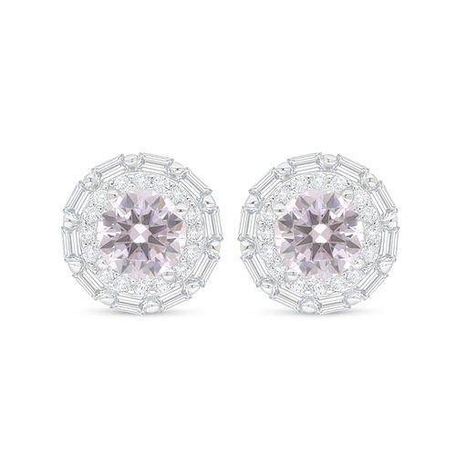 [EAR01PIK00WCZC853] Sterling Silver 925 Earring Rhodium Plated Embedded With Pink Zircon And White Zircon